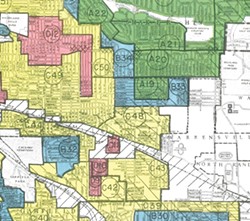 Detail of “Residential Security” (redlining) map created by the Home Owners Loan Corporation, 1940, showing Lee-Harvard area (Courtesy of the National Archives II, College Park, Maryland)