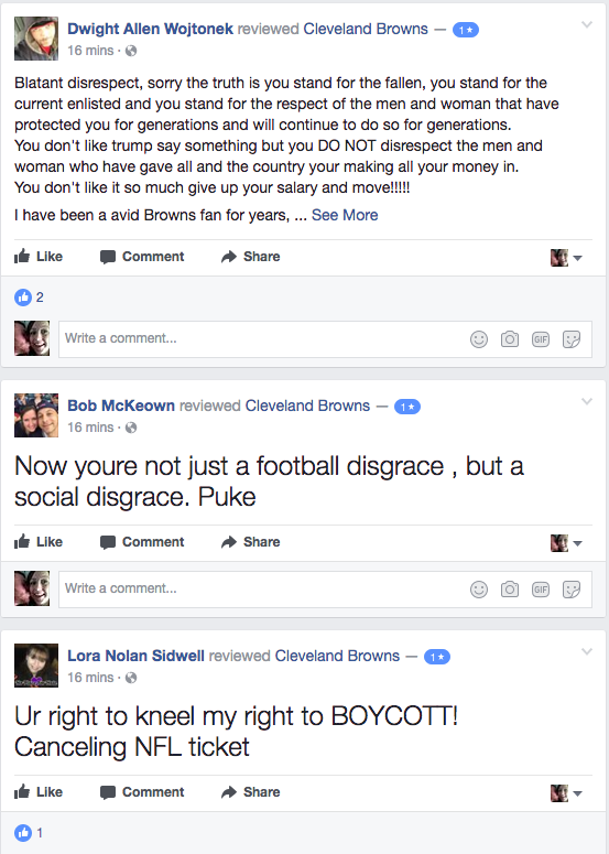A Sampling of Completely Level-Headed Facebook Reviews of the Cleveland Browns After Players Knelt and Prayed During the National Anthem Last Night (8)