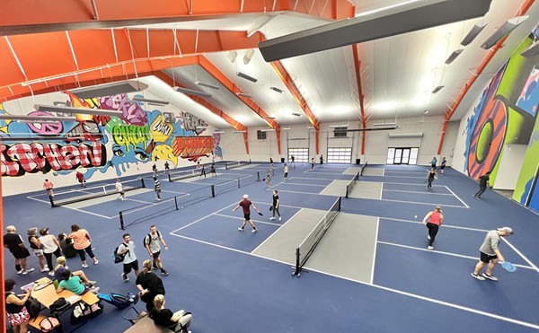The indoor pickleball courts at Pickle and Chill in Columbus.