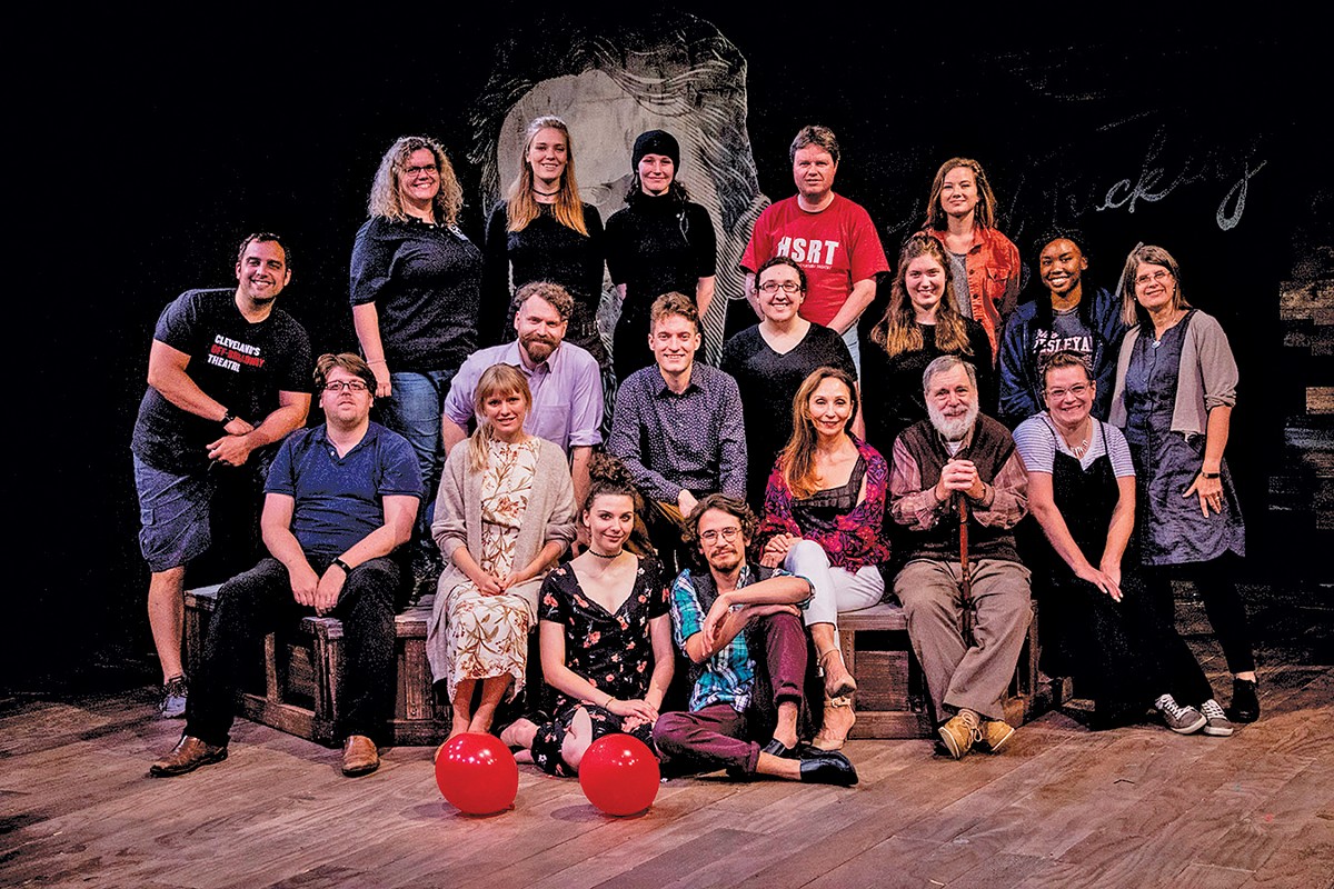 The Dobama staff and cast of Stupid F**king Bird share the stage before the opening night of their landmark 60th season. Artistic director Nathan Motta is far left, in the T-shirt.