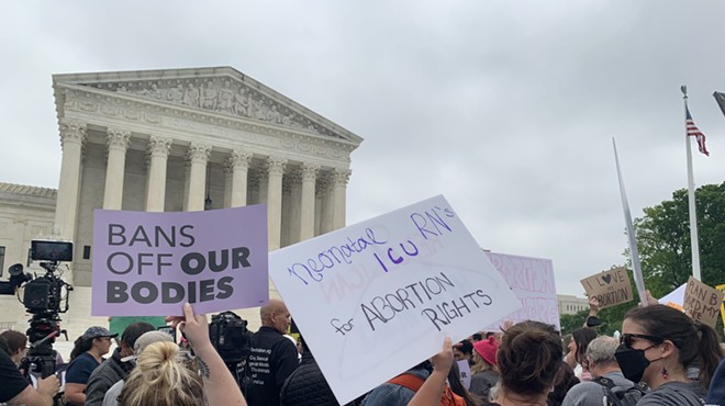 Abortion rights activists protest outside the U.S. Supreme Court.