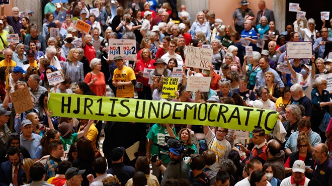 MAY 10: Hundreds of protesters against SJR 2, and its companion HJR 1, fill the rotunda before the Ohio House session, May 10, 2023, at the Statehouse in Columbus, Ohio.