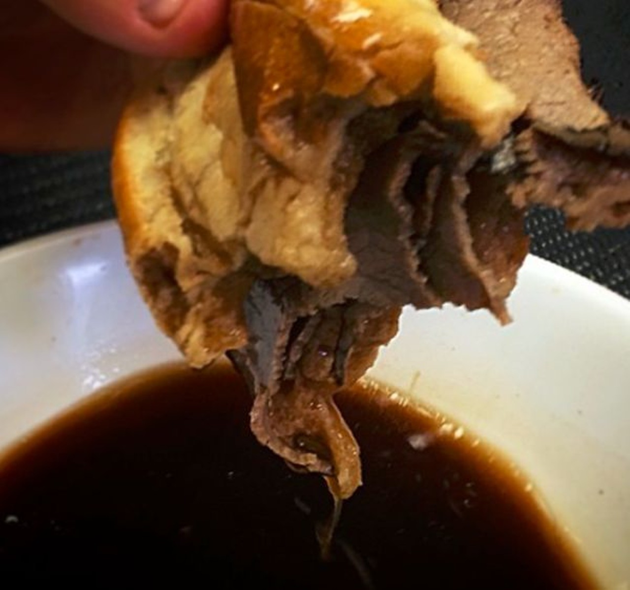  French Dip from Rosewood Grill
Multiple Locations
A crusty French roll is stuffed with shaved Certified Angus Beef prime rib and gruyere cheese. But it&#146;s that salty, beefy au jus on the side that transforms this sandwich into the stuff of legends.
Photo via @Rosewood_Grill/Instagram