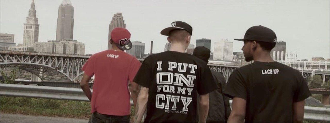  "Cleveland," by Machine Gun Kelly ft. Dubo 
There's no other rapper that is more proud to be from Cleveland than Machine Gun Kelly, and he lets you know it on Lace Up cut, "Cleveland." Kelly "puts on" for his city in this hyped up anthem to CLE. 
Screenshot of "Cleveland" music video