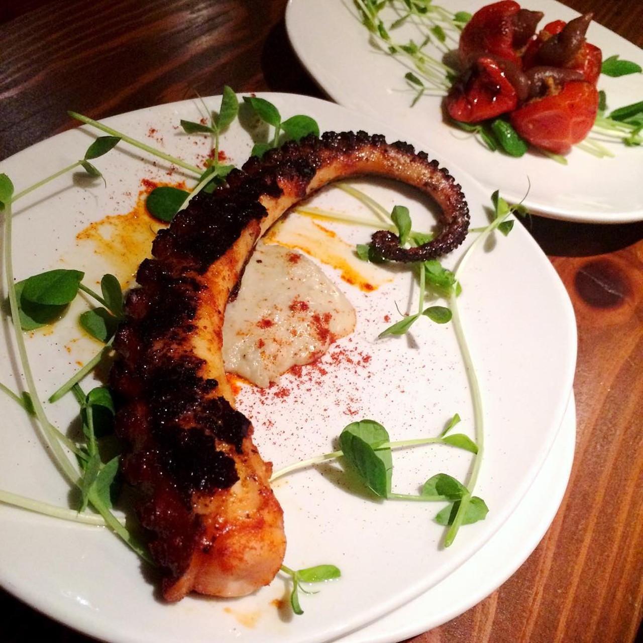 Charred Octopus and Stuffed Pepper.