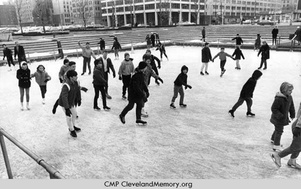 Skaters at Erieview Plaza ice rink, 1967