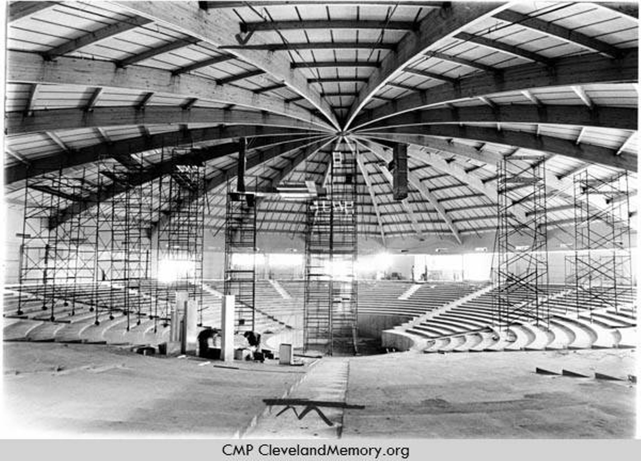 Front Row Theater's stage under construction, 1974