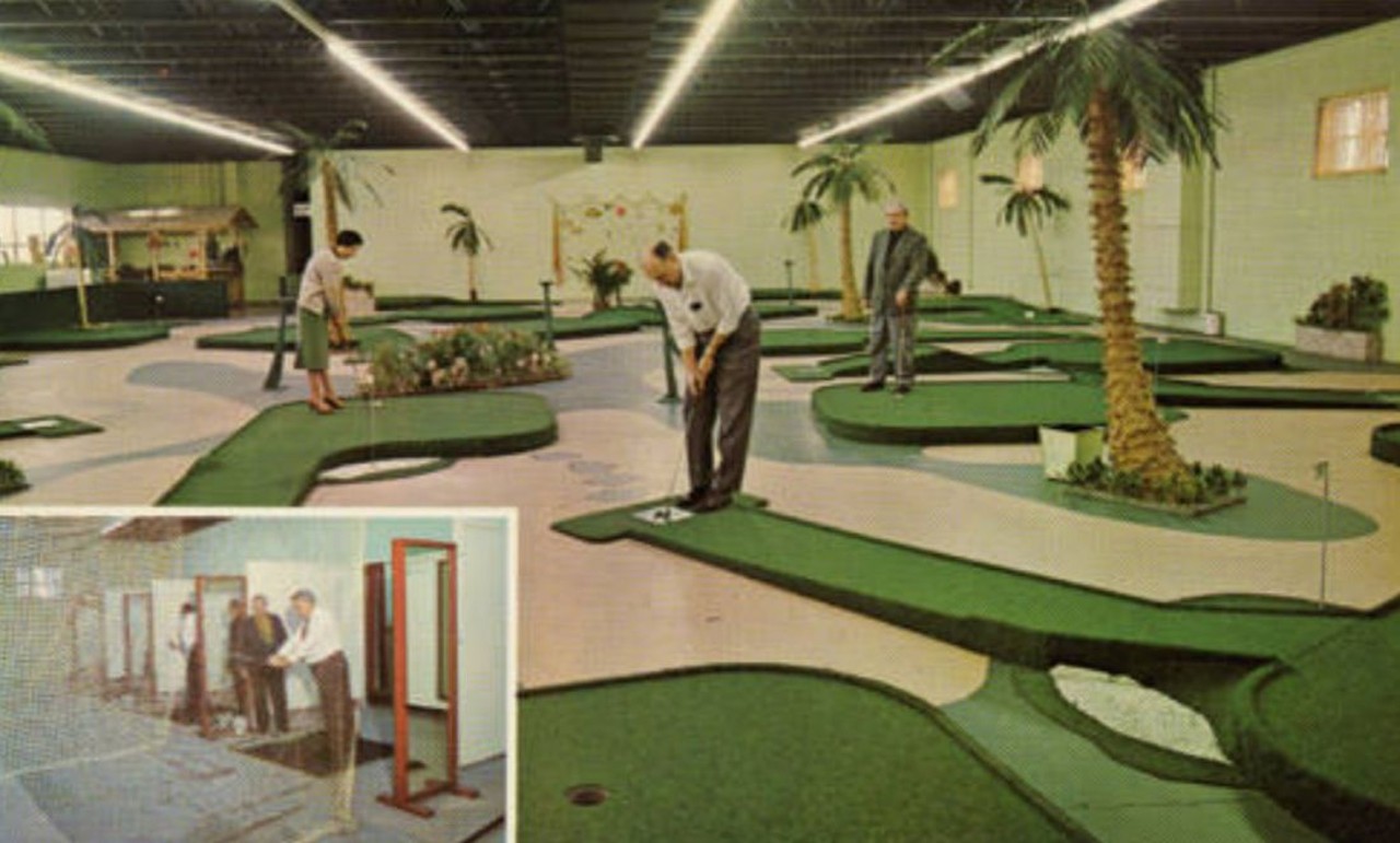 "Ambassador West Golf Studio. 11901 Berea Road, Cleveland, Ohio. Phone 941-4449. Eighteen hole golf course - Driving nets - private and class lessons - Golf supplies - Open year around."--card verso.