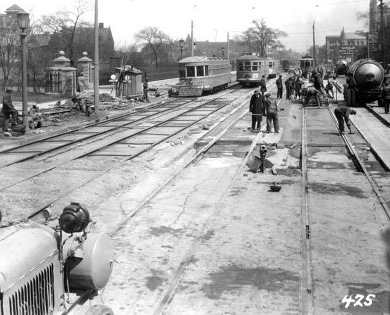 Cleveland Railway Co. doing repairs at 2600 Euclid Ave., 1933