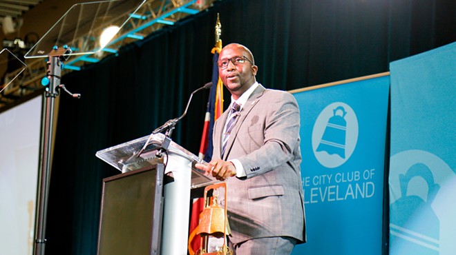 CMSD CEO Warren Morgan, giving his first State of the Schools speech at the Huntington Convention Center downtown, on Thursday. Morgan spent most of his speech recapping his 108-day-long listening tour.