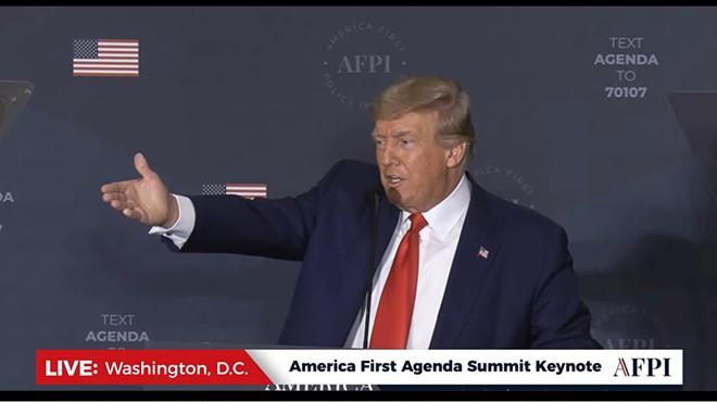 Former President Donald Trump speaking at the America First Policy Institute summit.