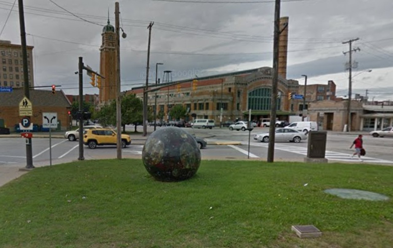 They Have Landed
Abbey Av & w 25th St-Ohio City Station, Cleveland
A plywood sphere, Loren Naji&#146;s 2011 sculpture evokes a spacetime aura. The sculpture also doubles as a time capsule, though you&#146;ll have to wait until 2050 to see its mysterious content revealed.
Photo via Google Maps
