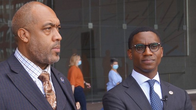 City Council President Blaine Griffin and Mayor Justin Bibb outside the Justice Center